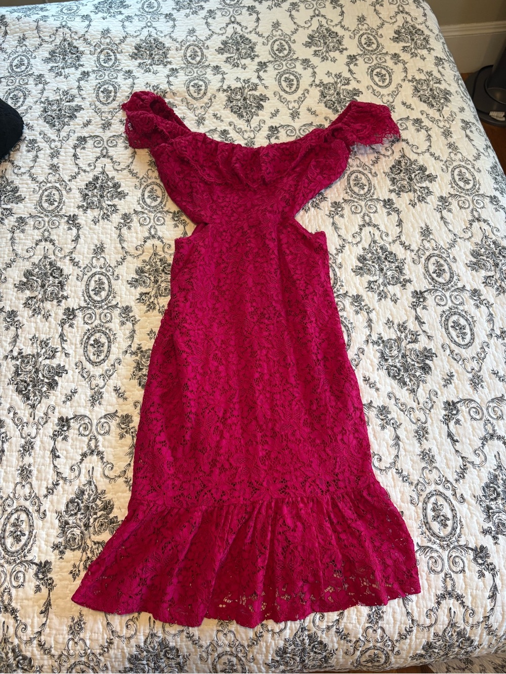 Express Off-Shoulder Lace Dress in Fuchsia